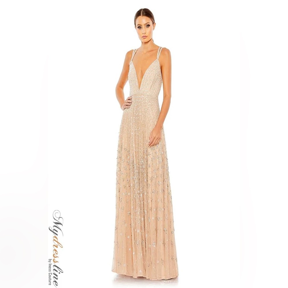 MAC DUGGAL NWT A Line Evening Dress 93701 | Nude Silver | Size 6